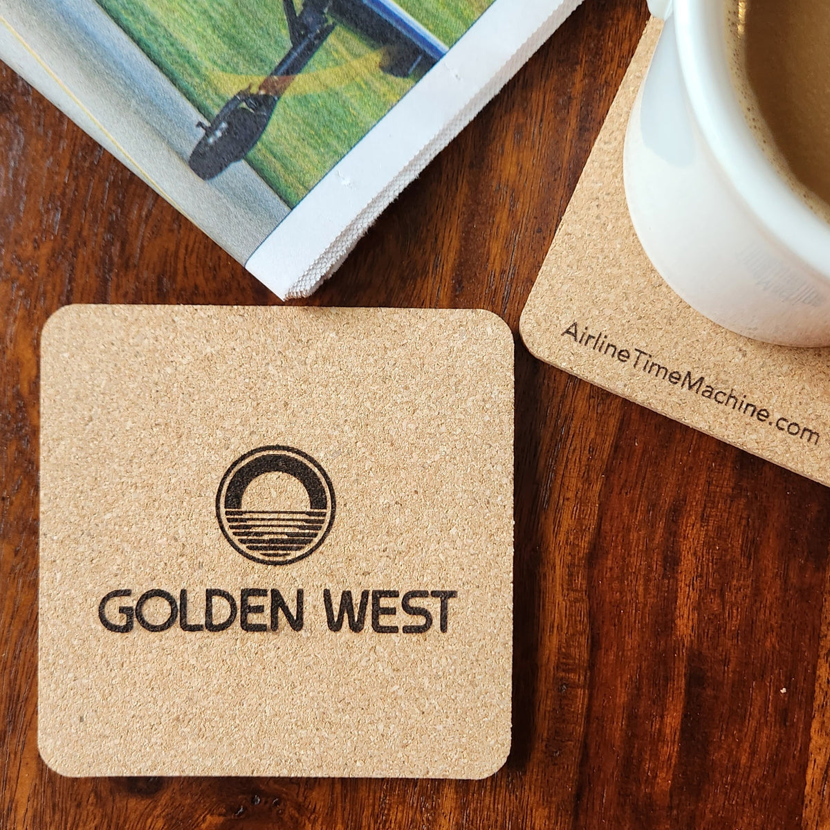 Golden West Airlines Cork Coaster – Airline Time Machine