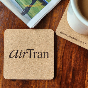 Image of cork coaster with AirTran Airways branding impression.