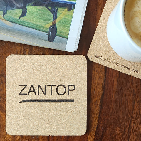 Image of cork coaster with Zantop International branding impression.