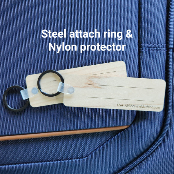 Image of wood tags with nylon protector and steel attach ring