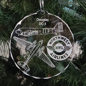 Northwest Airlines Douglas DC-3 Sculpted Edge Acrylic Ornament