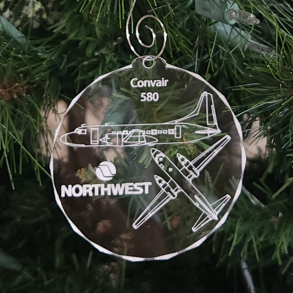 Northwest Airlines Convair 580 Sculpted Edge Acrylic Ornament